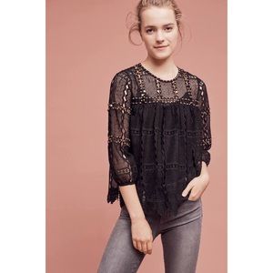 NWT Anthropologie Maeve Black Auralis Lace Top Size Small